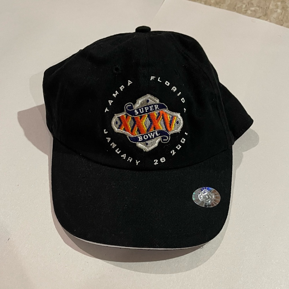 VINTAGE 2001 Super Bowl XXXV 35 NFL Annco Hat adjustable Black Baltimore Ravens